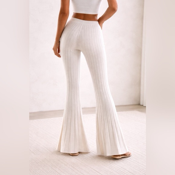 Dissh Ribbed Knit Tan Flare Pant Size S Lounge High Waisted Fall Spring Summer